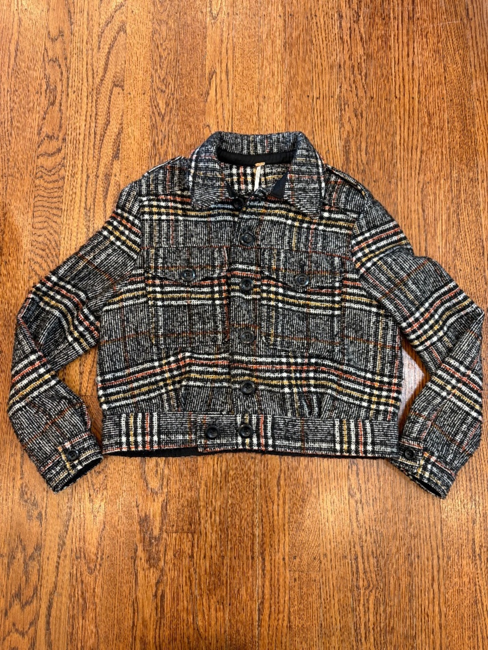 Free People Slouchy Eisenhower Jacket | Black Plaid Cropped Utility Jacket Boho - Picture 3 of 9